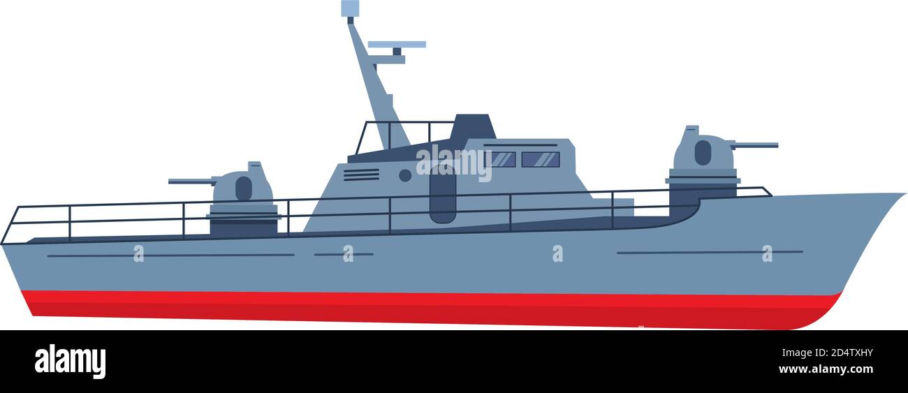 Das Militärboot im flachen Stil Schlachtschiff.modernes Kampfpatrouillenschiff. Stock Vektor