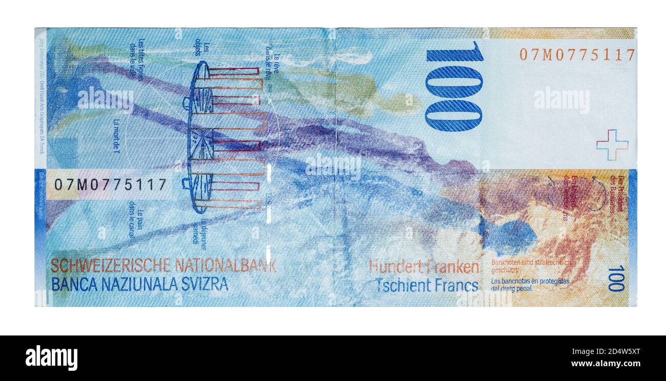 Rückseite von 100 Schweizer Franken Stockfoto