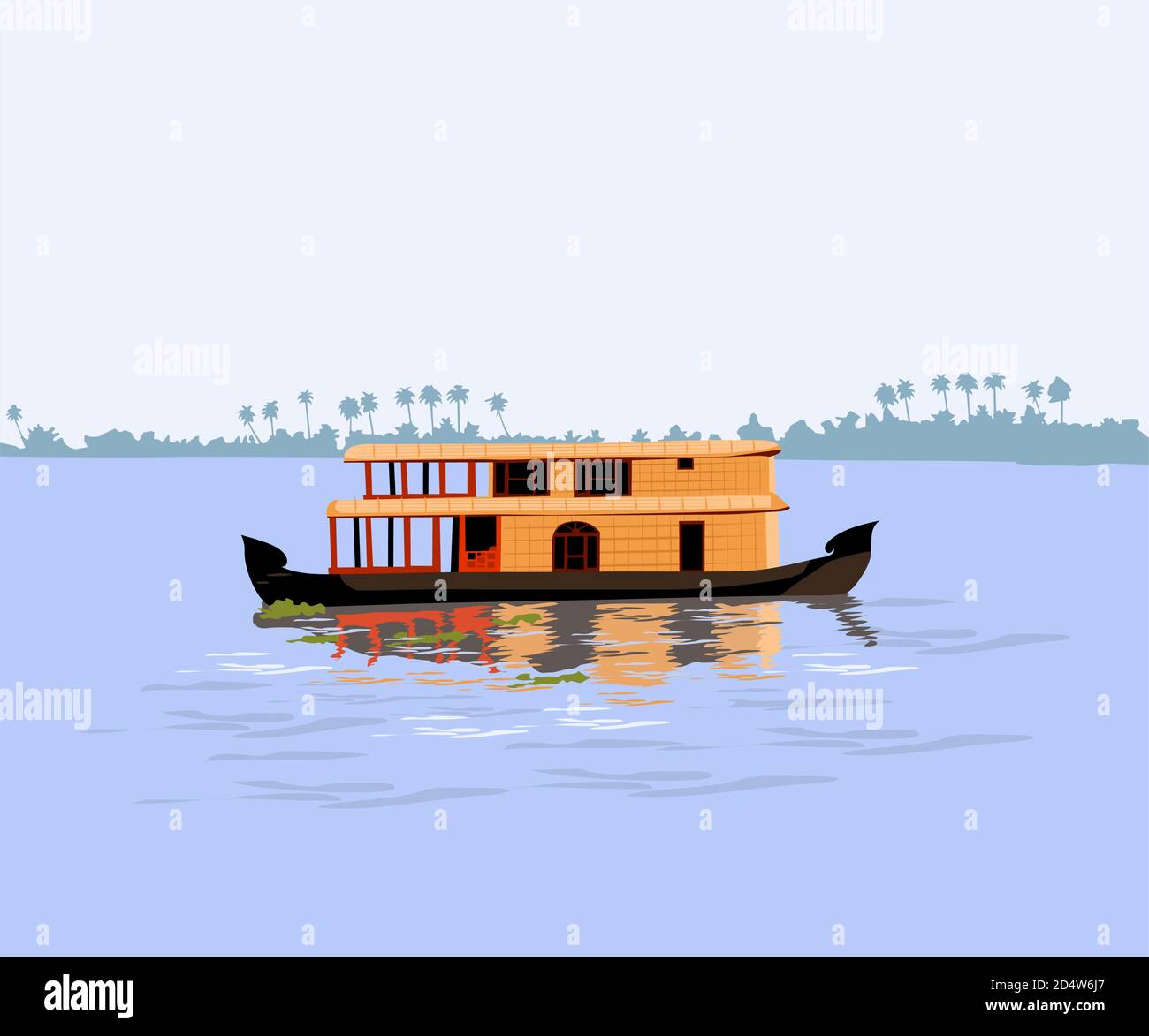 Kerala in Südindien Hausboot im Rückwasser Vektor Stock Vektor