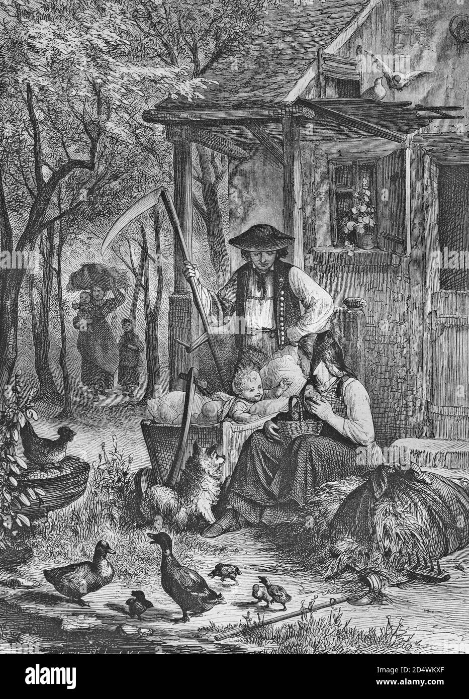 Christlicher Haussegen, historischer Stahlstich aus einer bibel 1860 Stockfoto