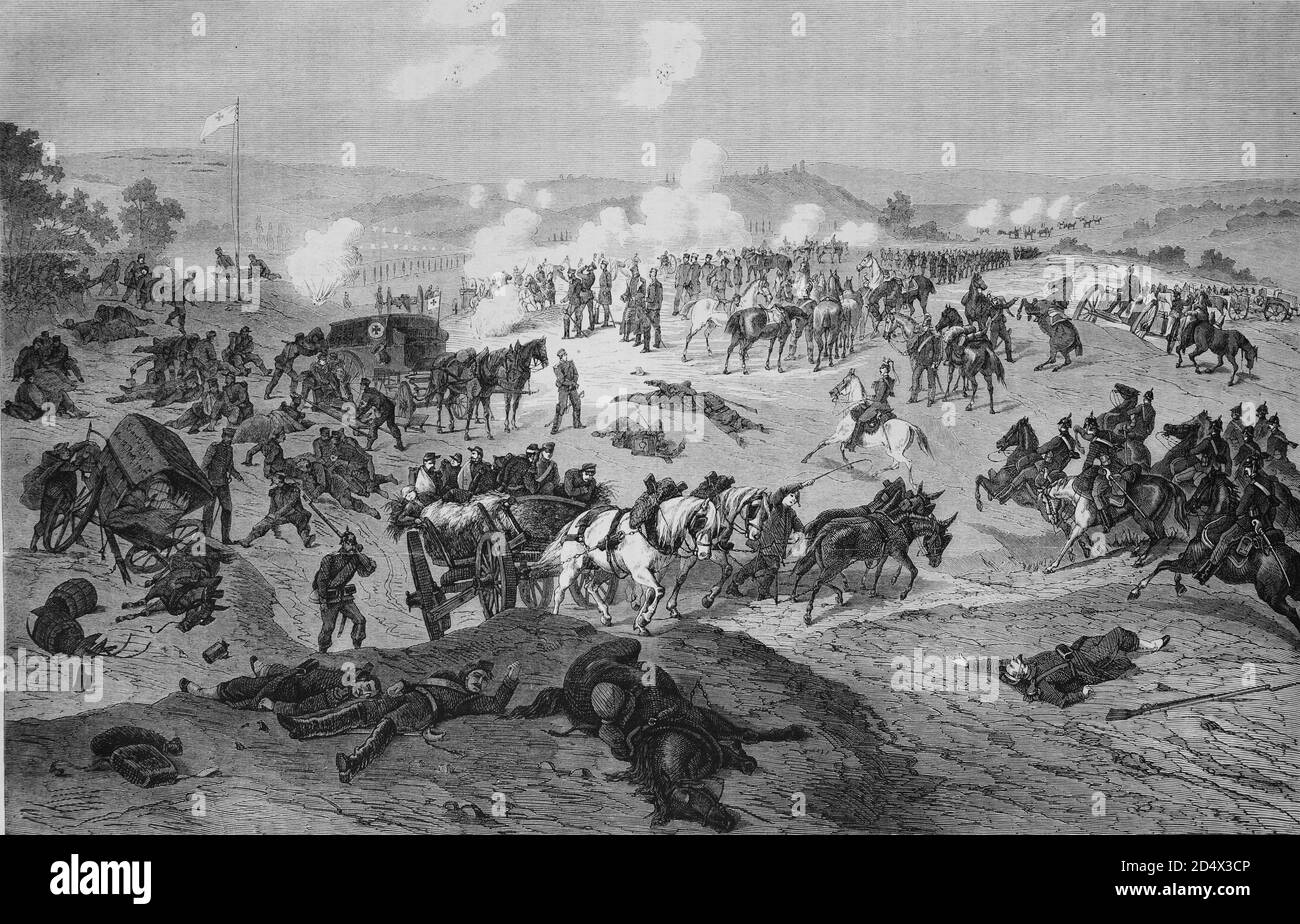 Schlachtfeld und Hilfsstation bei Nouart, illustrierte Kriegsgeschichte, Deutsch-Französischer Krieg 1870-1871 Stockfoto