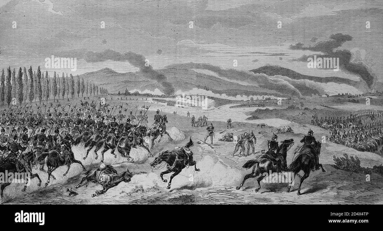 Schlacht bei Noisebille am 3. August 1870, illustrierte Kriegsgeschichte, Deutsch - Französischer Krieg 1870-1871 Stockfoto