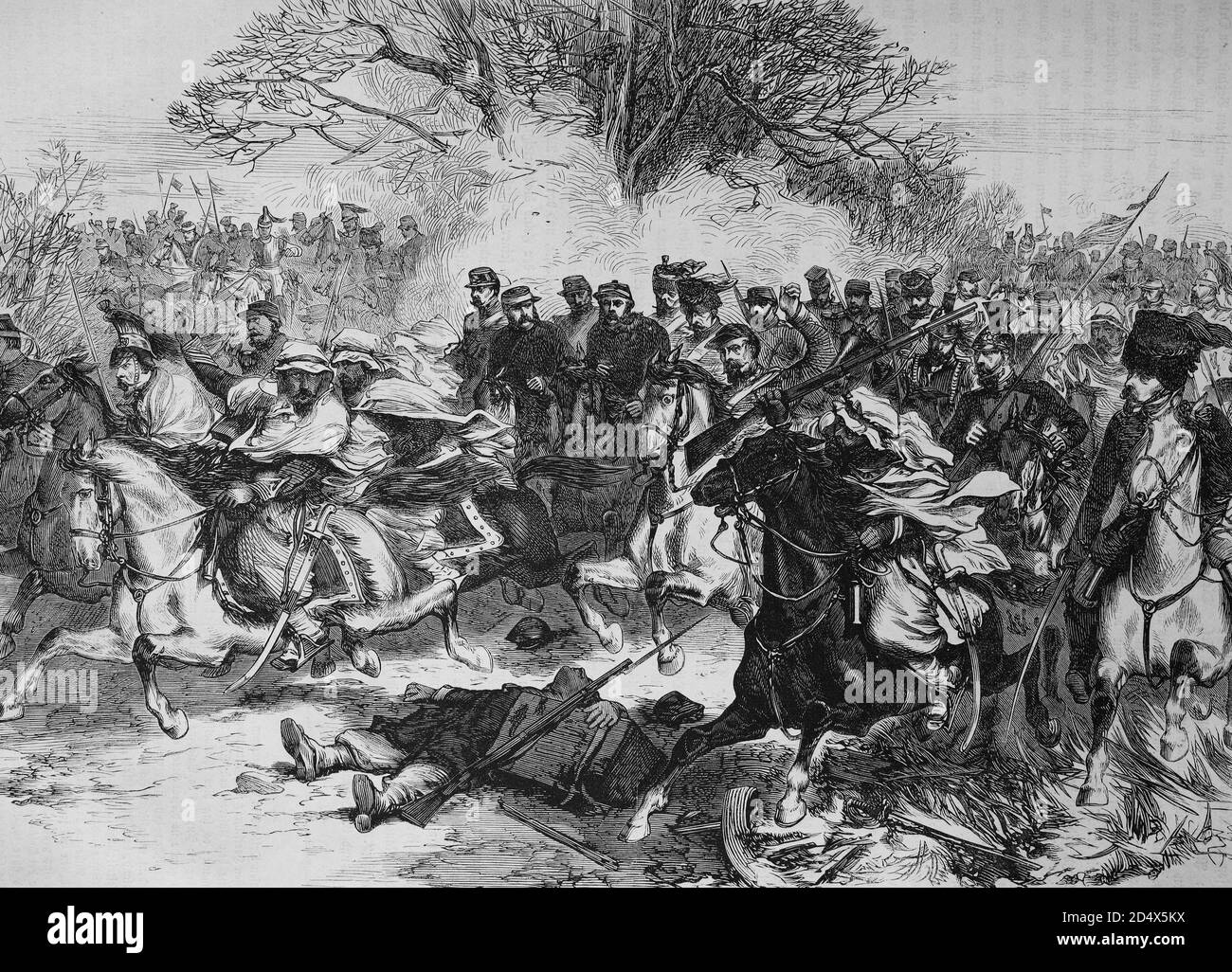 Französisch Kavallerie Rückzug nach der Schlacht von Orleans, illustrierte Kriegsgeschichte, Deutsch - Französisch Krieg 1870-1871 Stockfoto