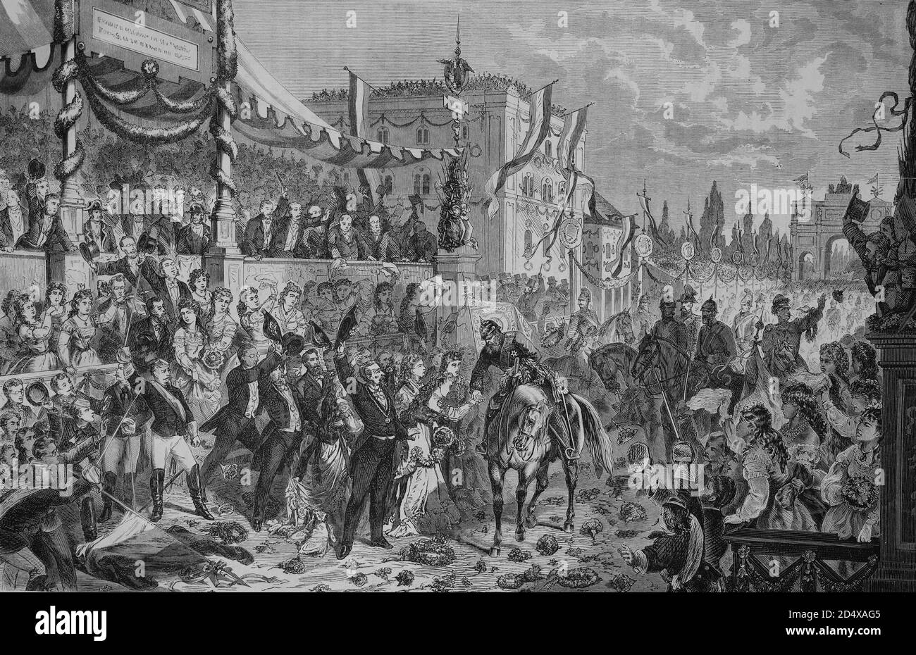 Siegreicher Einzug der bayerischen Truppen in München am 16. Juli 1871, illustrierte Kriegsgeschichte, Deutsch-Französischer Krieg 1870-1871 Stockfoto