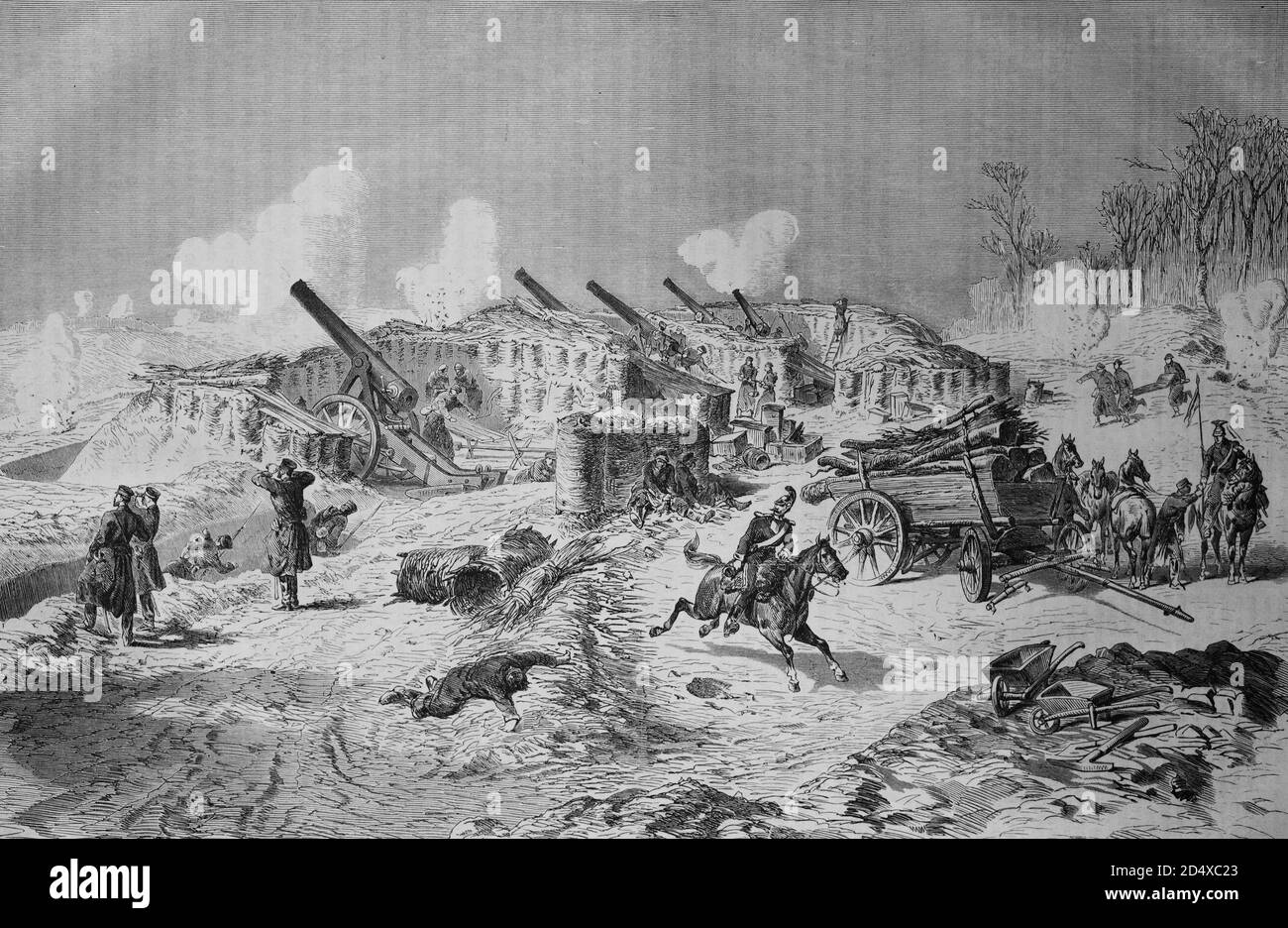 Sächsische Belagerungsbatterie, 24-Pfünder, vor Fort Rosny, illustrierte Kriegsgeschichte, Deutsch - Französischer Krieg 1870-1871 Stockfoto