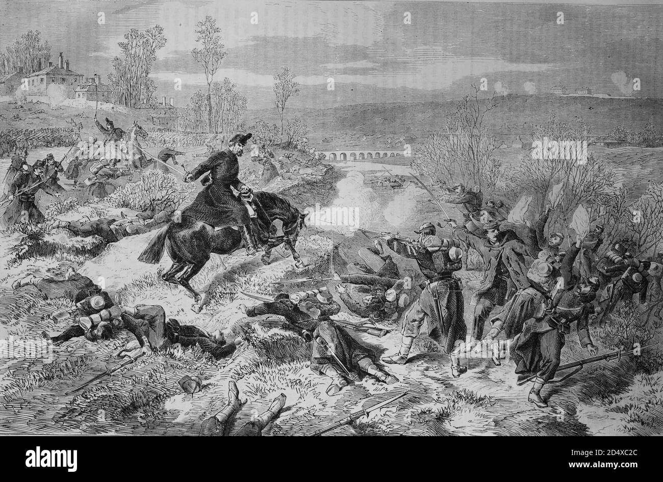 Kampfszene, illustrierte Kriegsgeschichte, Deutsch - Französischer Krieg 1870-1871 Stockfoto