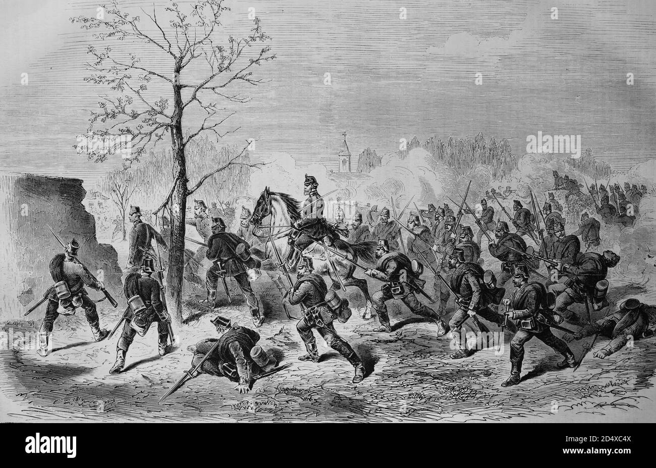 Preußische Garde stürmen das Dorf Le Bourget, illustrierte Kriegsgeschichte, Deutsch - Französischer Krieg 1870-1871 Stockfoto