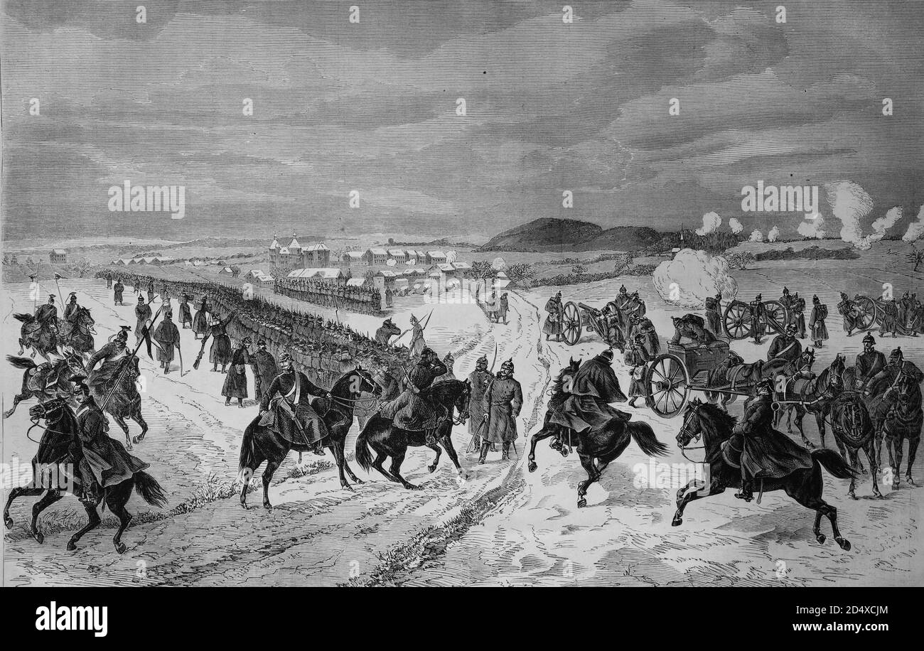 Badische Truppen in der Schlacht mit Montbeliard, illustrierte Kriegsgeschichte, Deutsch - Französisch Krieg 1870-1871 Stockfoto