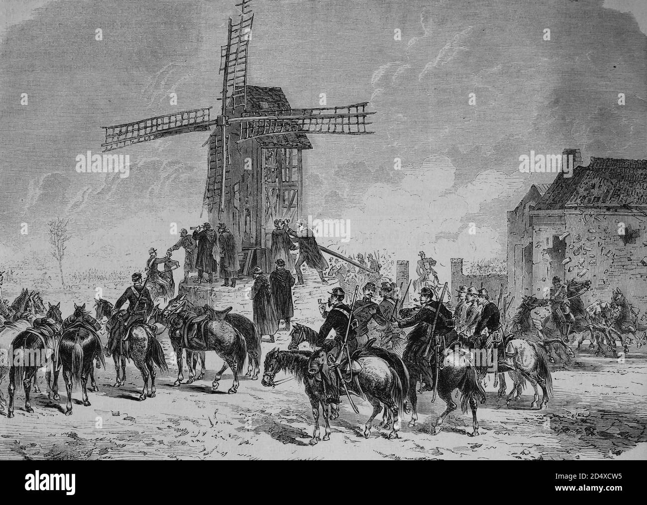 Standpunkt des Generals Faidherbe an der Windmühle während der Schlacht von Saint Quentin am 19. Januar 1871, illustrierte Kriegsgeschichte, Deutsch-Französischer Krieg 1870-1871 Stockfoto