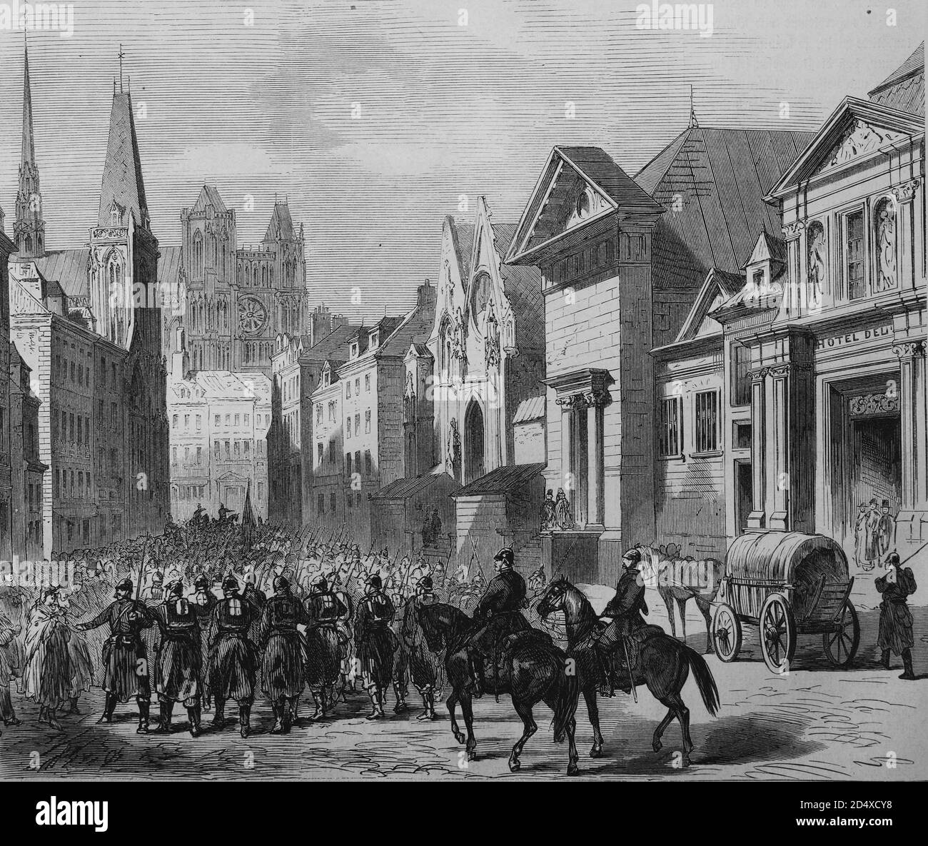 Invasion der deutschen Truppen in Amiens nach der Schlacht mit Moreuil, am 28. November 1870, illustrierte Kriegsgeschichte, Deutsch-Französischer Krieg 1870-1871 Stockfoto
