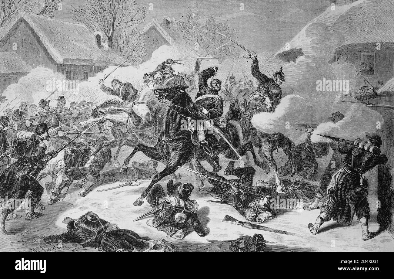 Schlacht bei La Force am 11. Januar 1871, illustrierte Kriegsgeschichte, Deutsch - Französischer Krieg 1870-1871 Stockfoto