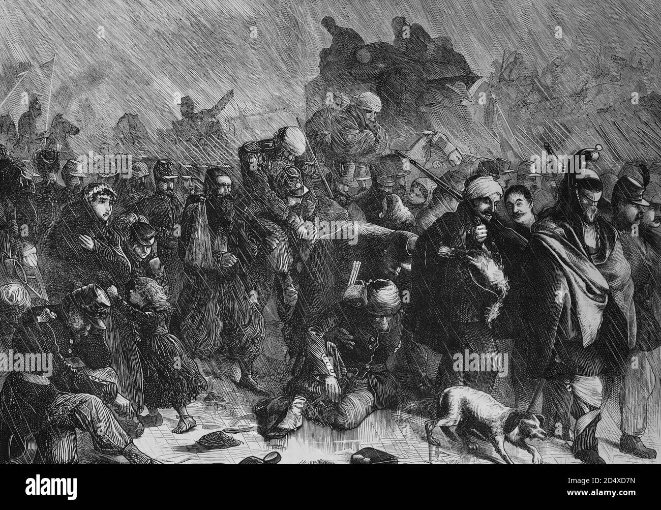 Rückzug der Truppenteile der französischen Loire-Armee nach der Schlacht mit Orleans, illustrierte Kriegsgeschichte, Deutsch - Französischer Krieg 1870-1871 Stockfoto