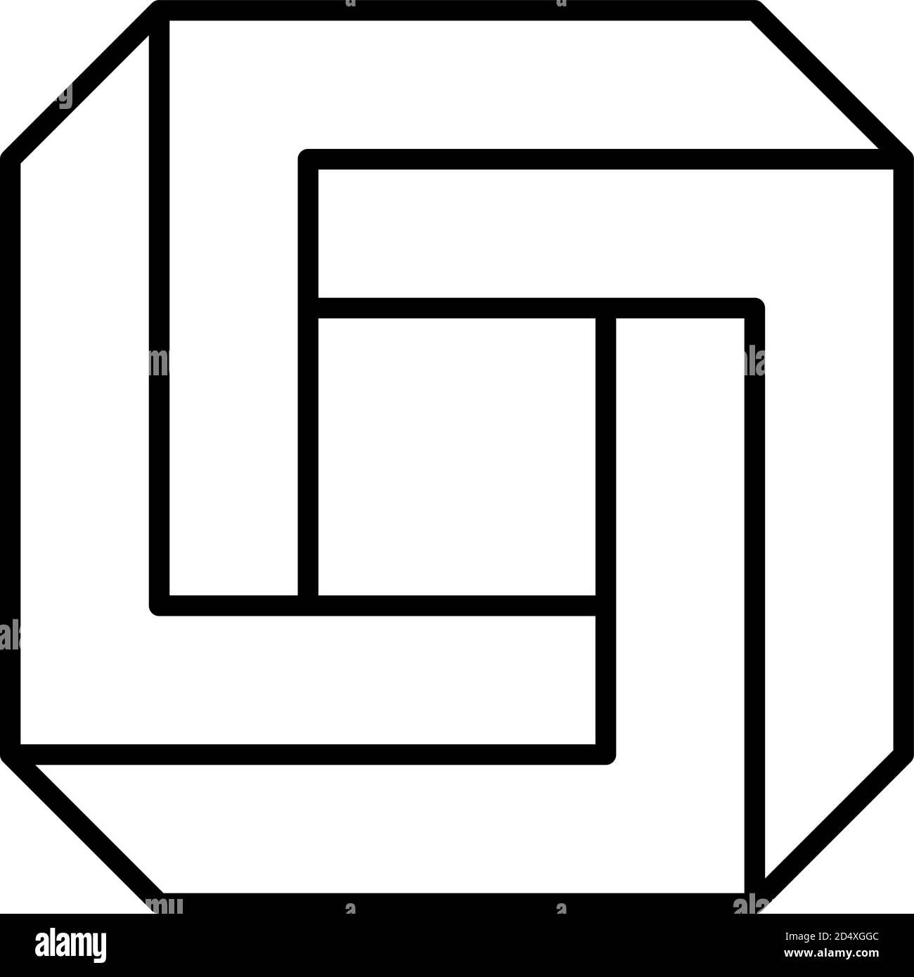 Unmögliches quadratisches Symbol. Geometrische 3D-Objekt optische Illusion. Vektorgrafik Stock Vektor