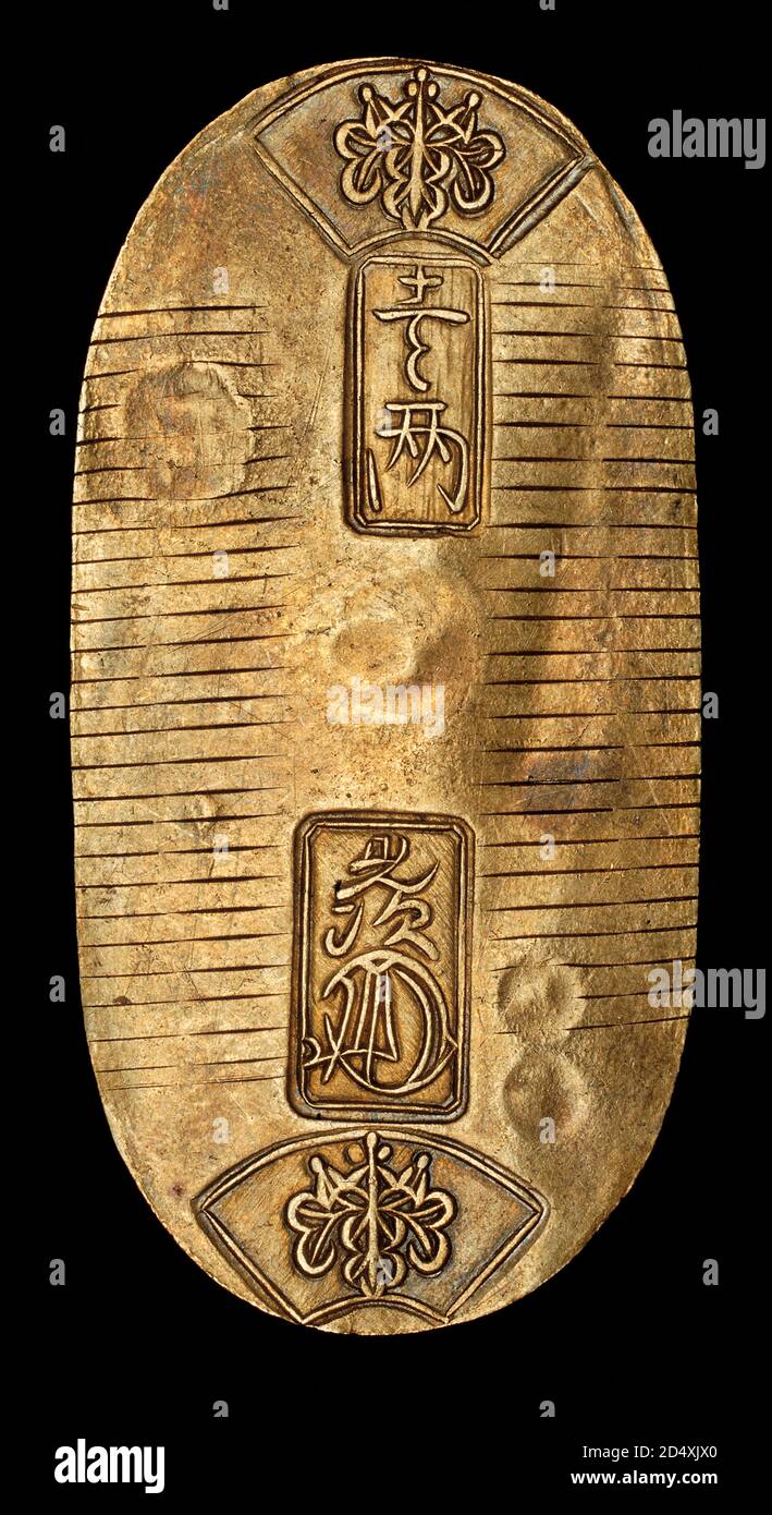 Seltene Japan Gold Koban, ein Ryo schlug in Yedo (Tokyo) Tokugawa Shogunate 1837-1843 Stockfoto
