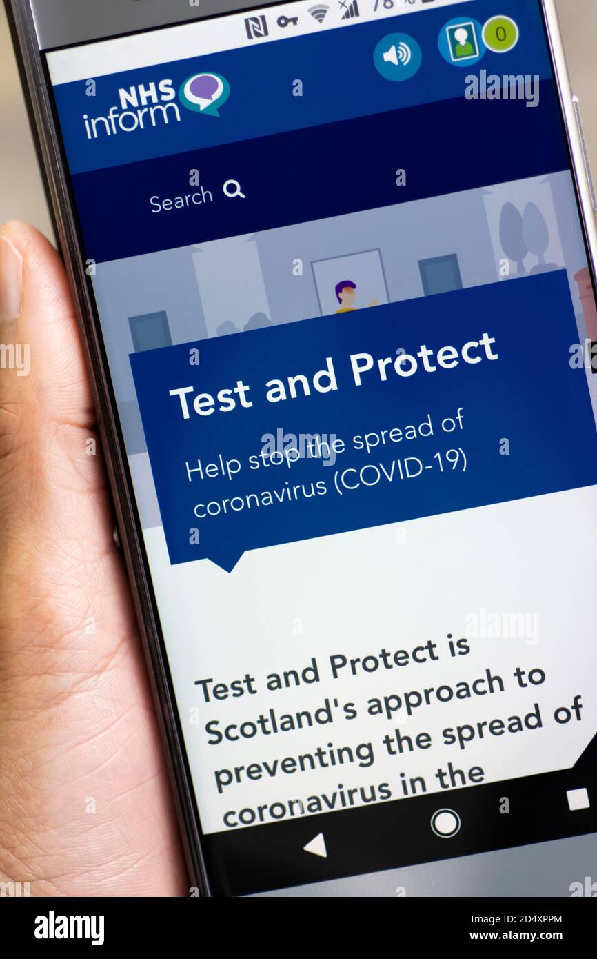 NHS Schottland, Test und Schutz Verhinderung der Ausbreitung von Coronavirus COVID-19 Stockfoto
