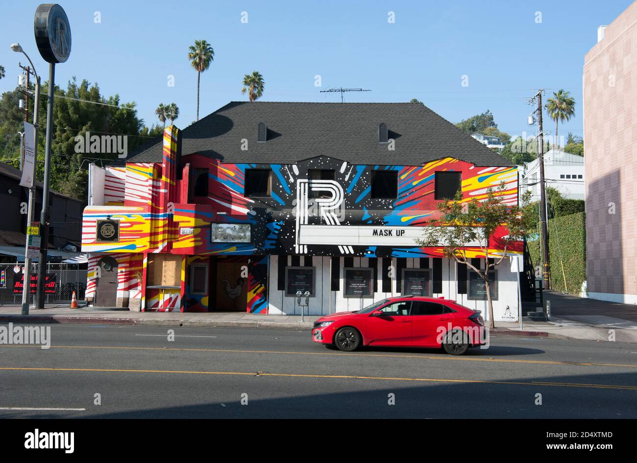 Der Nachtclub Roxy, wie auch andere am Sunset Strip, ist während der Corona Virus Epidemie geschlossen. Los Angeles, Kalifornien. Stockfoto