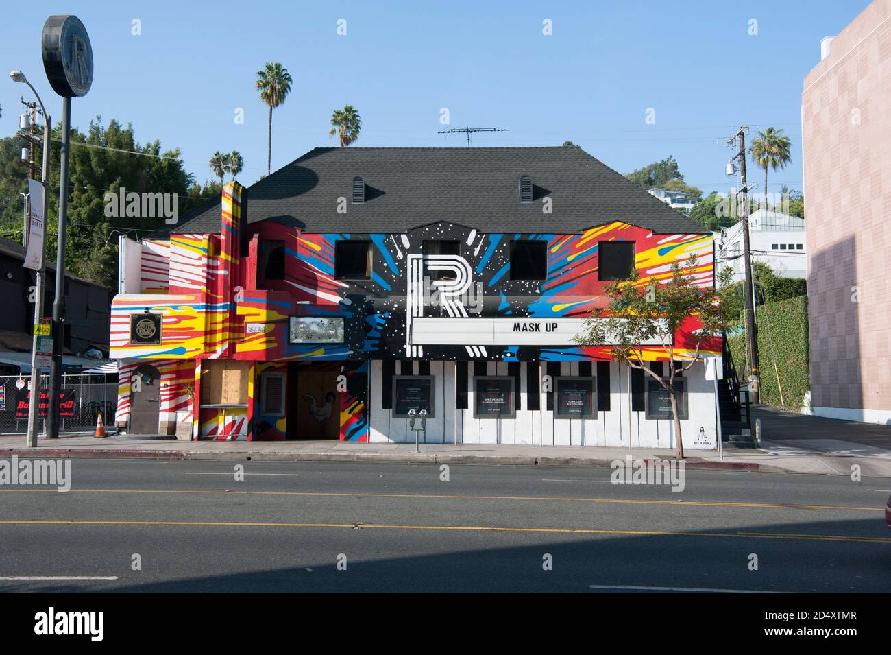 Der Roxy Nachtclub, wie andere auf dem Sunset Strip, ist während der Corona Virus Epidemie geschlossen. Los Angeles, Kalifornien. Stockfoto