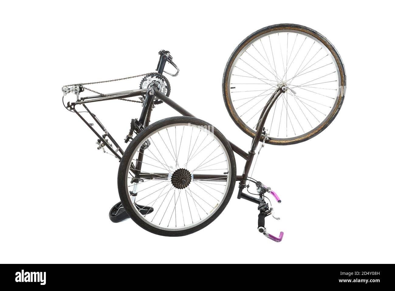 Fahrrad auf weiß auseinander genommen Stockfoto