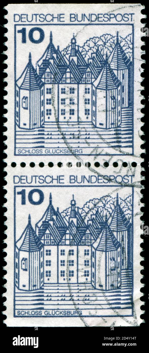 Briefmarken aus der Bundesrepublik Deutschland in der Festungen und Schlösser Serie im Jahr 1977 ausgestellt Stockfoto