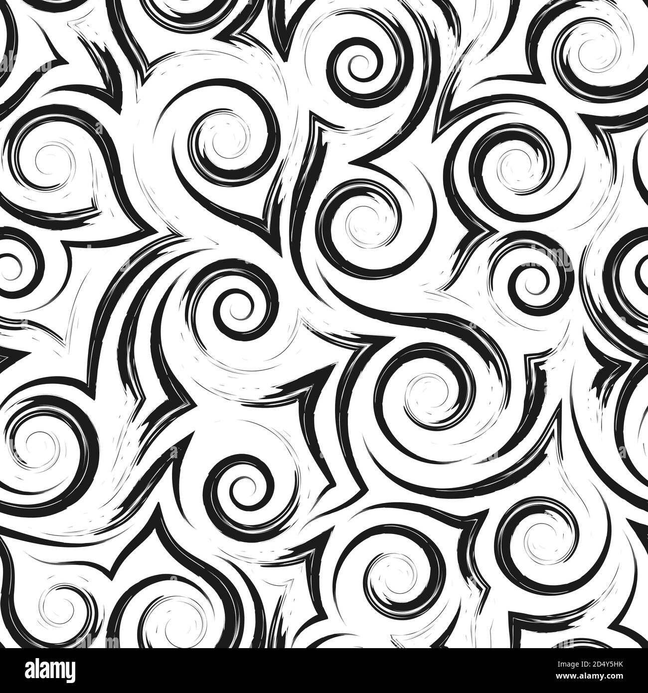 Geometrische nahtlose Muster von glatten schwarzen Wellen von Spiralen und Locken auf weißem Hintergrund.Monochrom Muster Meer oder Ozean stilisiert Wellen oder Wellen Stock Vektor