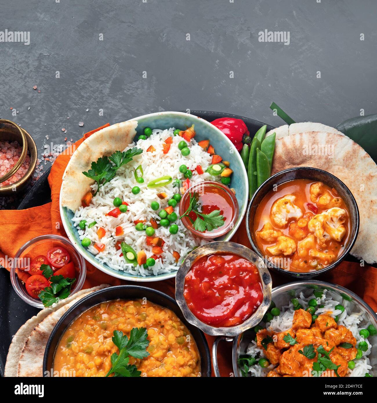 Traditionelle indische Küche. Indische Rezepte Essen verschiedene. Stockfoto