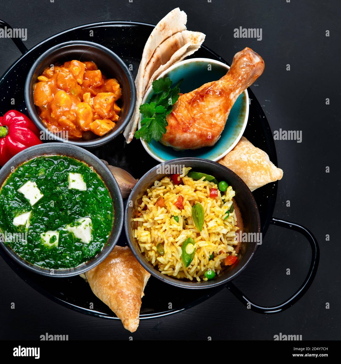 Traditionelle indische Küche. Indische Rezepte Essen verschiedene. Draufsicht Stockfoto