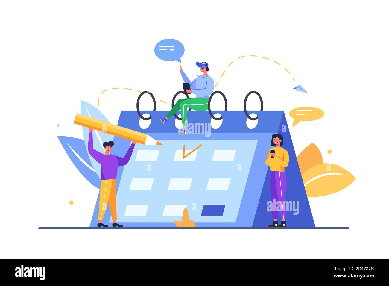 Eine Gruppe von Arbeitern schreibt einen Zeitplan für die Tage Stock Vektor