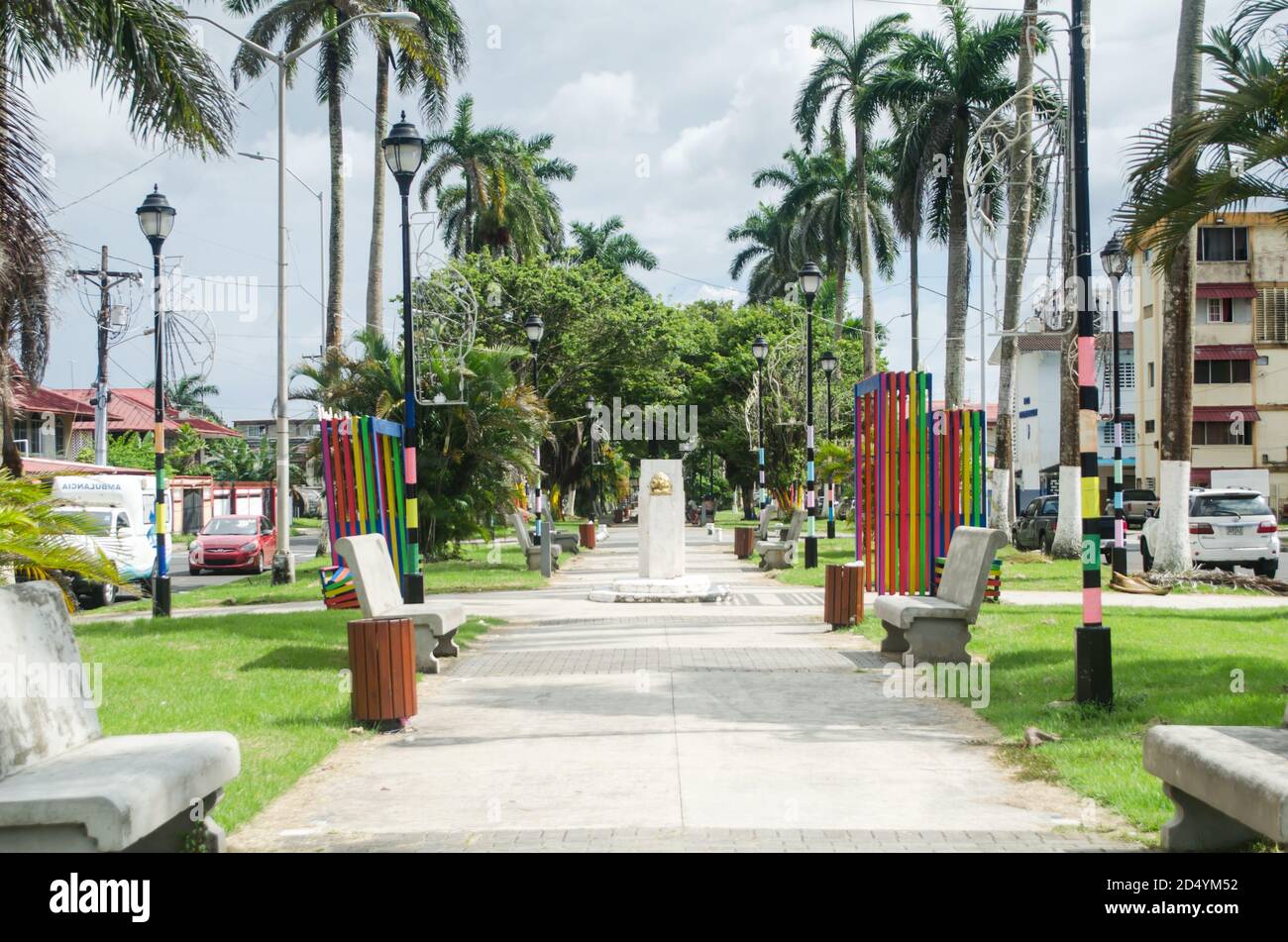 Blick auf den Paseo del Centenario in der Stadt Colon auf der Atlantikseite von Panama Stockfoto