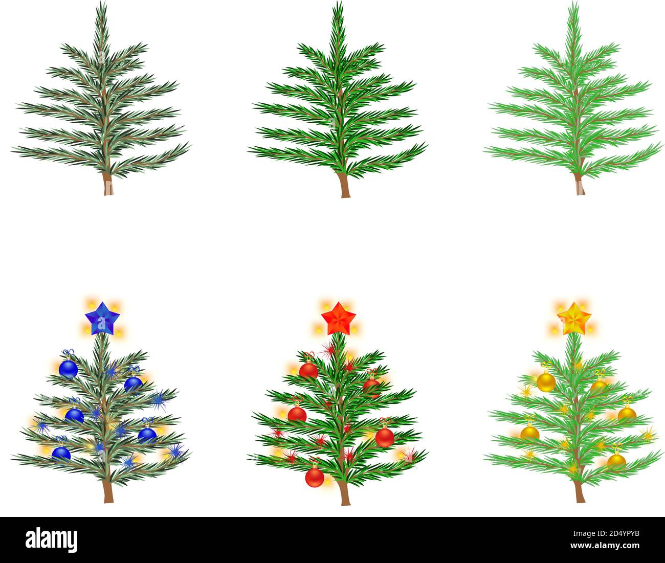 Set von weihnachten und Neujahr Bäume gewöhnlich und dekoriert Stock Vektor