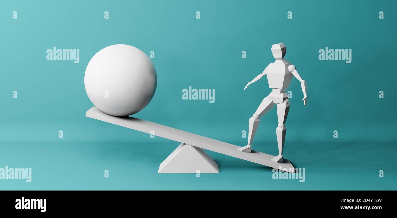 Instabilitat Unausgeglichene Skala Ungleichheitskonzept Mit Waage Charaktermodell Kugel Kugel Oder Kugel 3d Rendering Illustration Turkisfarbener Hintergrund Stockfotografie Alamy