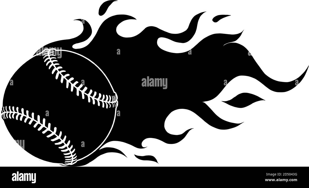 Flaming Baseball Softball Ball Vektor Cartoon Brennen mit Feuer Flammen Schwarze Silhouette Stock Vektor