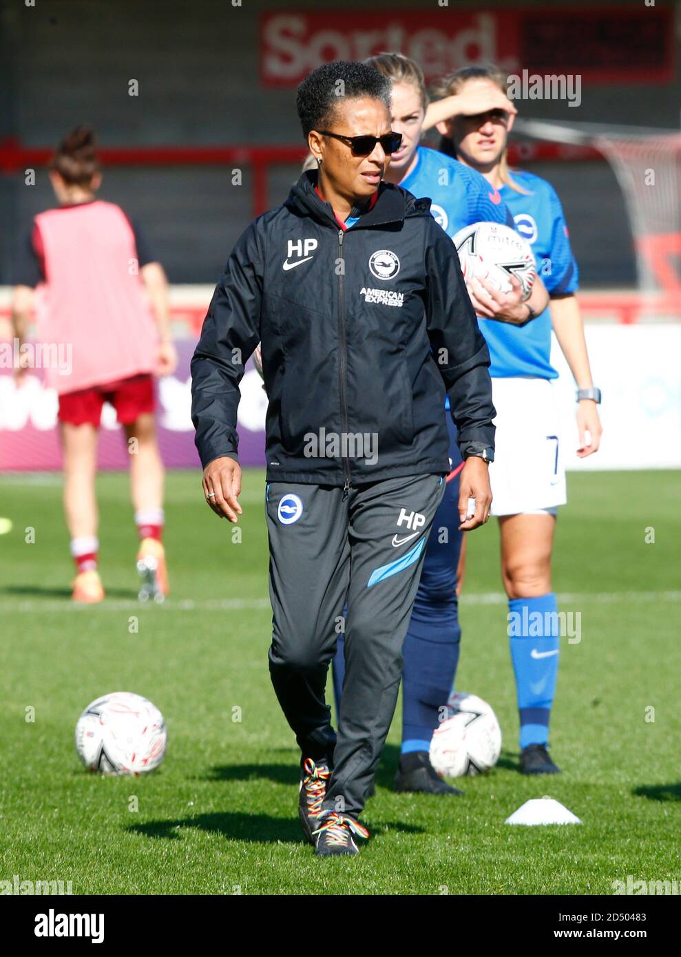 CRAWLEY, ENGLAND - OKTOBER 11: Hope Powell Manager von Brighton und Hove Albion WFC während des Barclays FA Women Super League Spiels zwischen Brighton und Ho Stockfoto