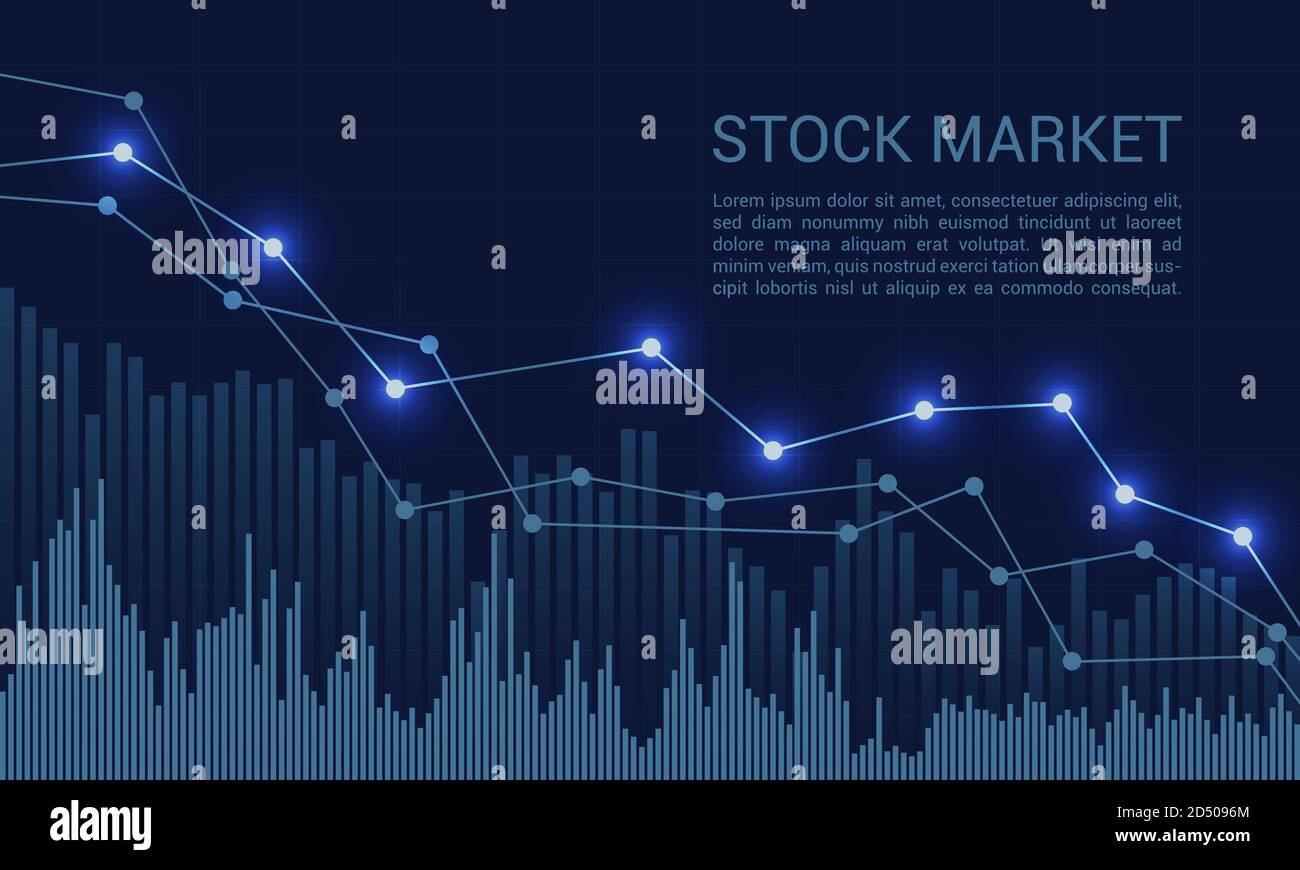 Blauer Aktienmarkt oder Finanz Candlestick Chart mit steigenden und Fallender Trend und Text - Vektor Stock Vektor