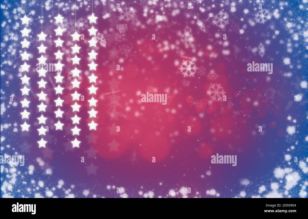 Amerikanische Weihnachts-Postkarte mit abstraktem Hintergrund rot und blau und Die fünfzig Sterne der amerikanischen Flagge Stockfoto