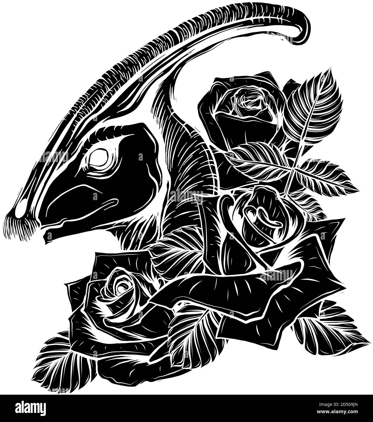 parasaurolophus Kopf schwarz Silhouette Kunst Vektor Illustration Design Stock Vektor