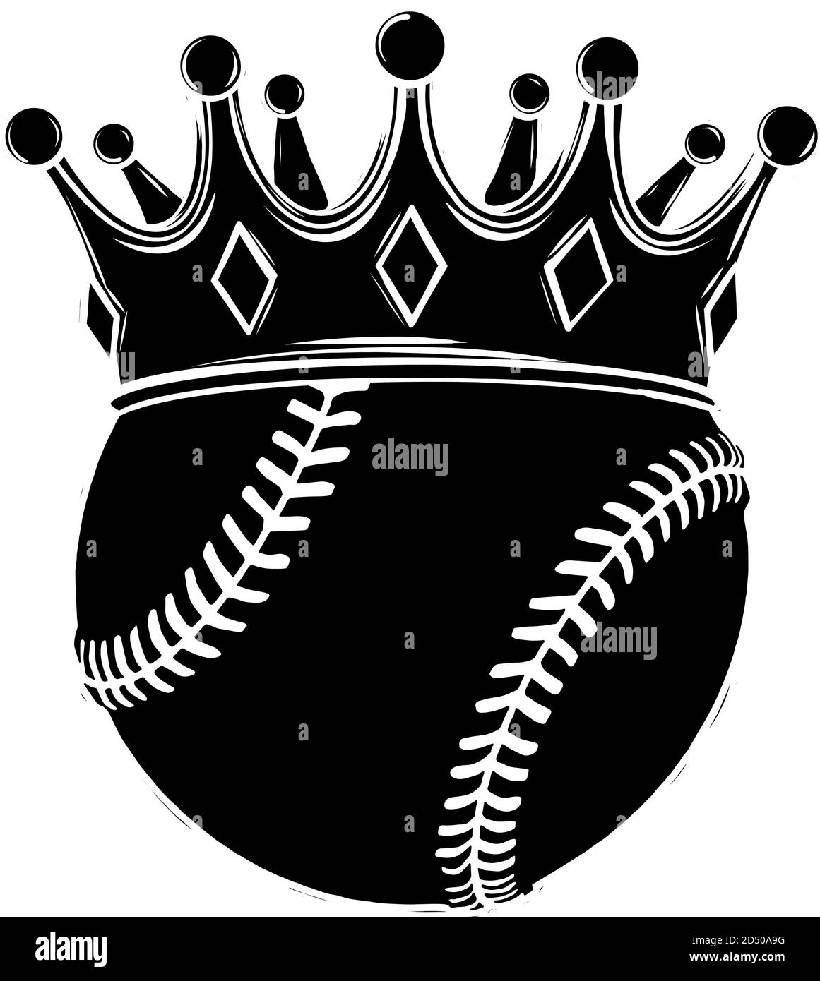 Baseball-Ball in Golden Royal Crown. Konzept des Erfolgs im Baseballsport. Baseball - König des Sports. Schwarze Silhouette Stock Vektor