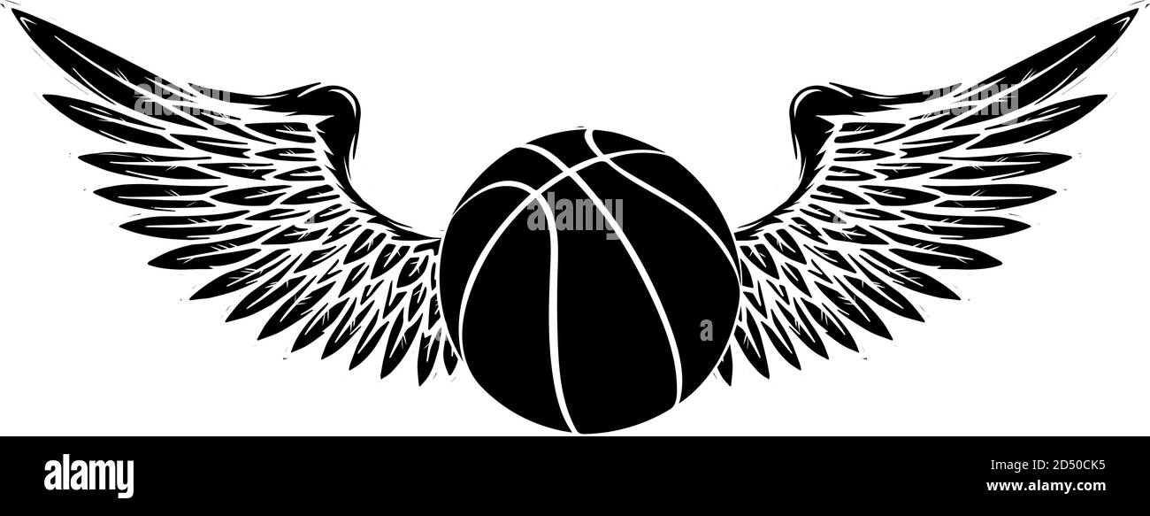 Schwarze Silhouette Basketball Sport-Emblem mit Flügeln. vektor-Illustration Stock Vektor