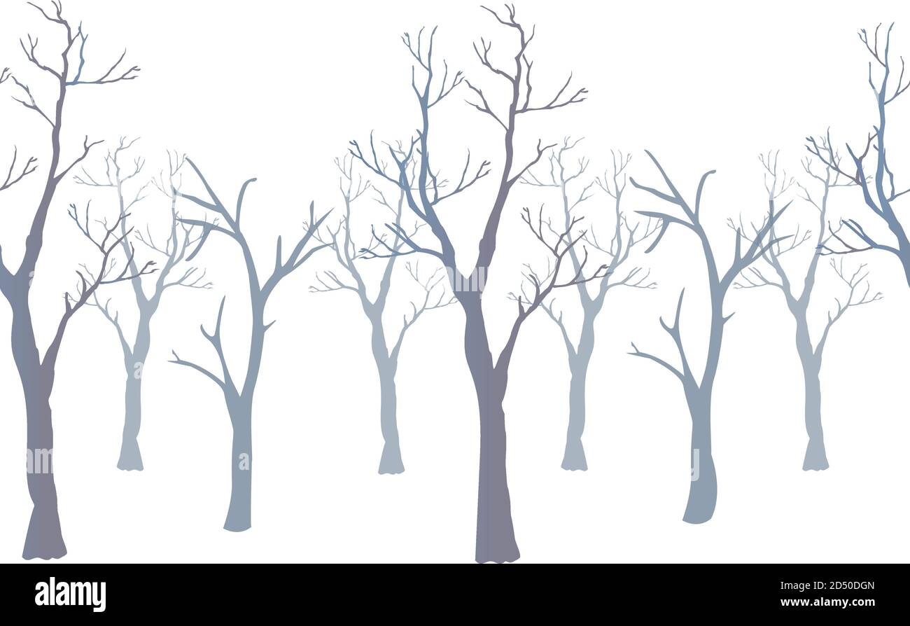 Winter Bäume im Hintergrund. Winter Landschaft mit Bäumen, Nebel. Bewölkt nebligen Tag. Vector Illustration Stock Vektor