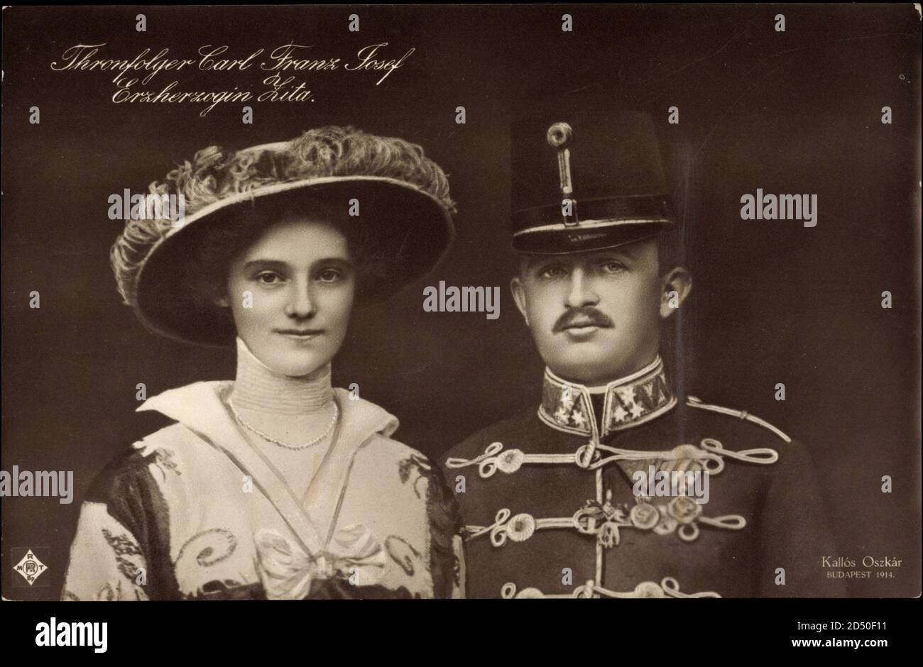 Thronfolger Karl Franz Josef I. und Erzherzogin Zita von Bourbon Parma um 1914 Stockfoto