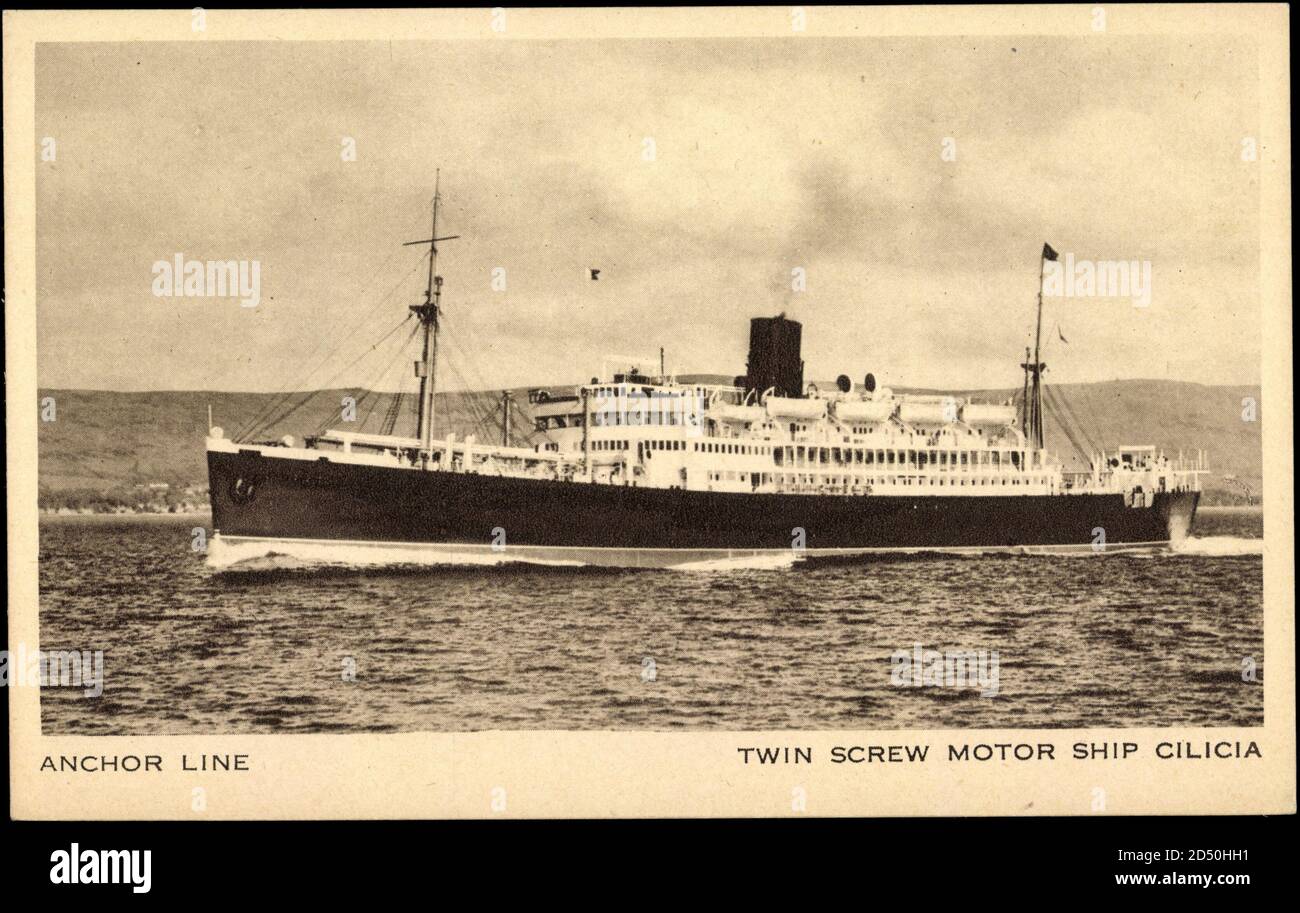 Anchor Line, Twin Screw Motor Ship Cilicia, Dampfer - weltweit im Einsatz Stockfoto
