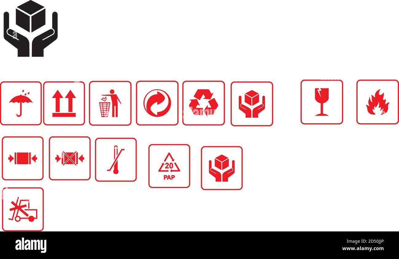 Symbole auf Verpackungen und Waren Stock Vektor