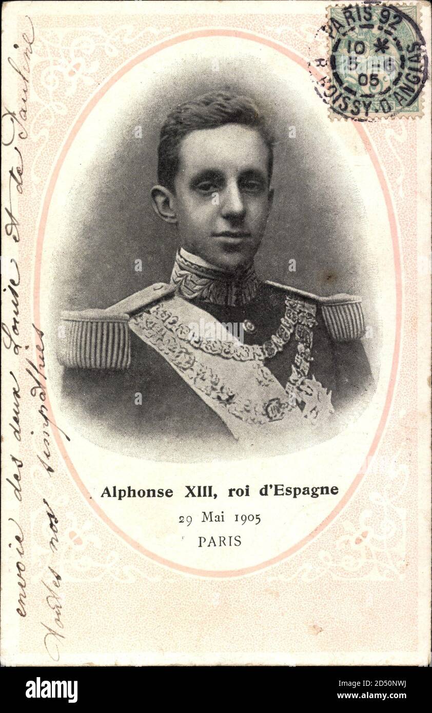 Passepartout Alphonse XIII, ROI d'Espagne, 29. Mai 1905, Paris - weltweite Nutzung Stockfoto