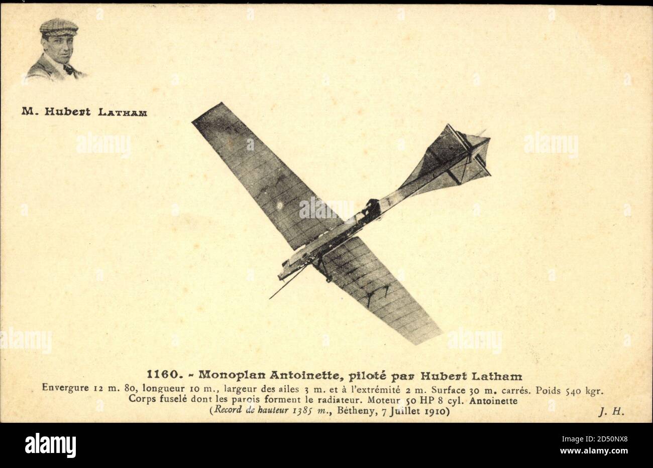 Monoplan Antoinette, piloté par Hubert Latham - weltweite Nutzung Stockfoto