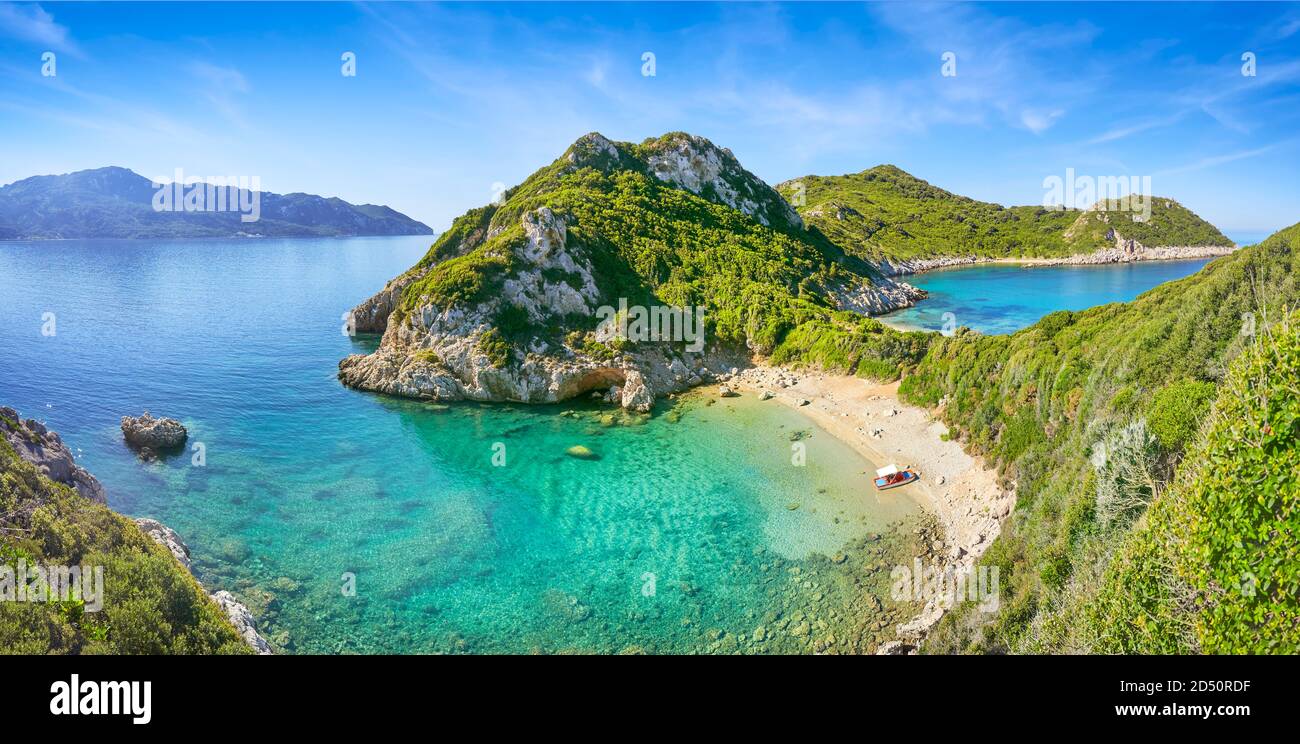 Porto Timoni Strand, Doppelstrand Bucht, Korfu, Griechenland Stockfoto