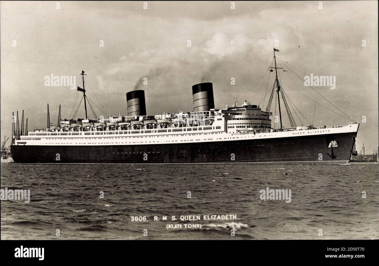 Cunard White Star Line, R.M.S. Queen Elizabeth, Dampfschiff - weltweit im Einsatz Stockfoto