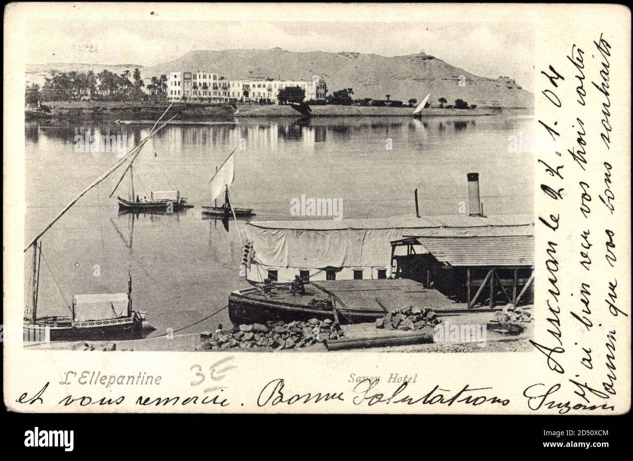 Ellepantine Ägypten, Savoy Hotel, Hafen, Schiffe Stockfoto