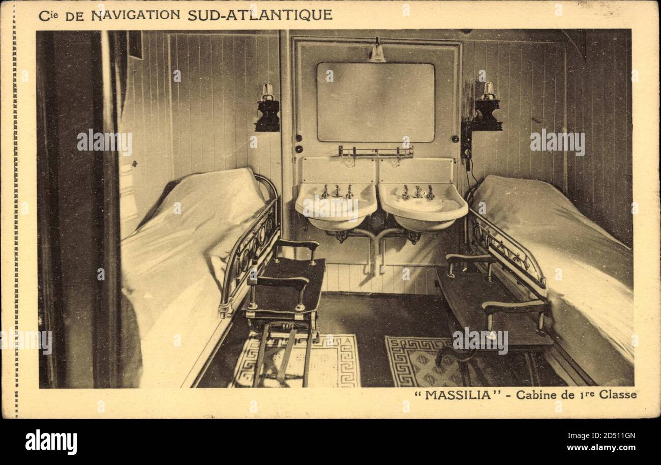 Compagnie de Navigation Sud Atlantique, Paquebot Massilia, Cabine - weltweite Nutzung Stockfoto