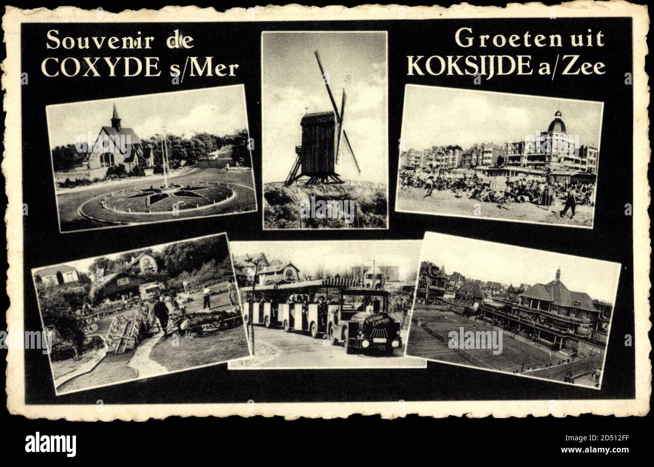 Coxyde sur Mer Westflandern, Windmühle, Strand, Tennisspätze weltweit im Einsatz Stockfoto