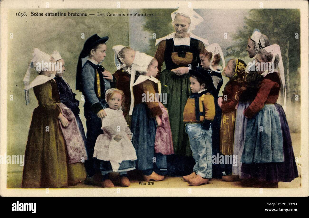 scène enfantin breton, Les Conseils de man Goz, Trachten, Kinder Stockfoto