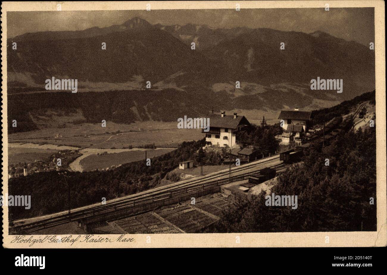 Hochzirl Tirol, Gasthof Kaiser Max aus Vogelsicht weltweit im Einsatz Stockfoto